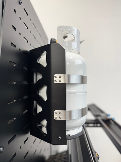 Shuksan PS-10 Propane Shuttle mounted to rear door carrier on a sprinter van